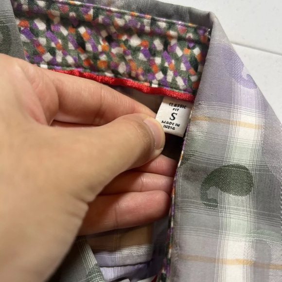 Robert Graham Men's Sz S Long Sleeve White Green Paisley Plaid Button Up Shirt - Picture 3 of 11